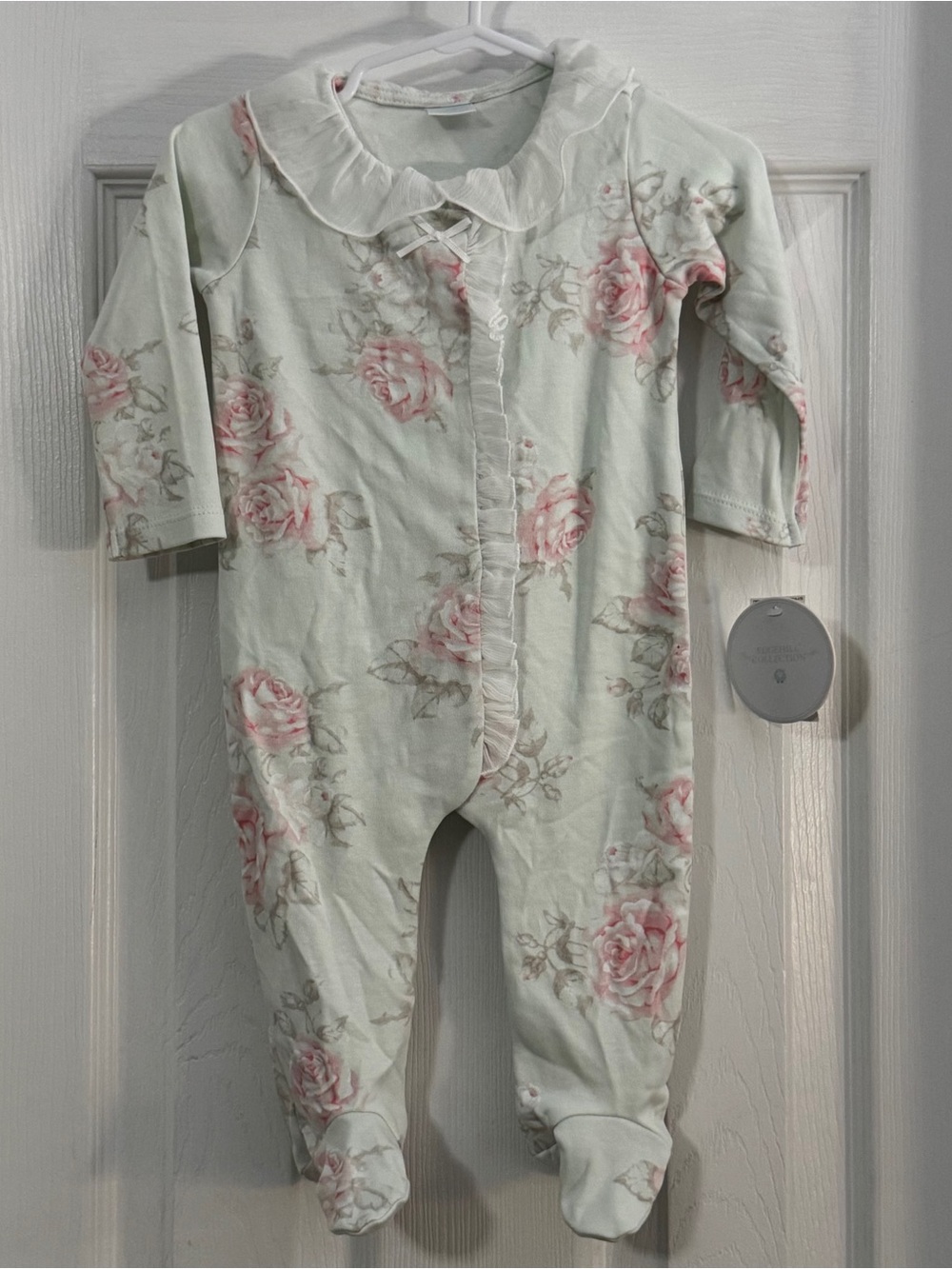 NWT Edgehill Collection Baby Girl Pastel Green Ruffle Footie with Pink Roses